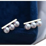 Three Akoya Pearl 18K Earrings, 18k Solid Yellow Gold Minimalist Earrings, Pearl Stud Earrings, Valentine's Day Gift Idea for GF Her Etsy