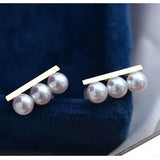Three Akoya Pearl 18K Earrings, 18k Solid Yellow Gold Minimalist Earrings, Pearl Stud Earrings, Valentine's Day Gift Idea for GF Her Etsy
