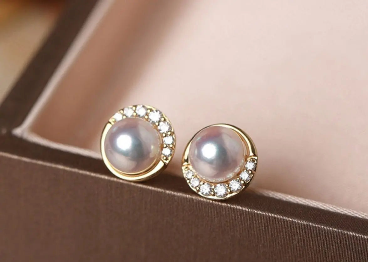 Cluster Akoya Pearl Studs 18K Earrings from Japan - 18K Gold Etsy