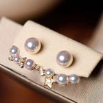 Cluster Star Akoya Pearl 18K Earrings, 18k Solid Yellow Gold Stud Earrings, Polaris Diamonds Earrings, Valentine's Day Gift Idea for GF Etsy