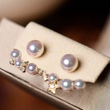 Cluster Star Akoya Pearl 18K Earrings, 18k Solid Yellow Gold Stud Earrings, Polaris Diamonds Earrings, Valentine's Day Gift Idea for GF Etsy