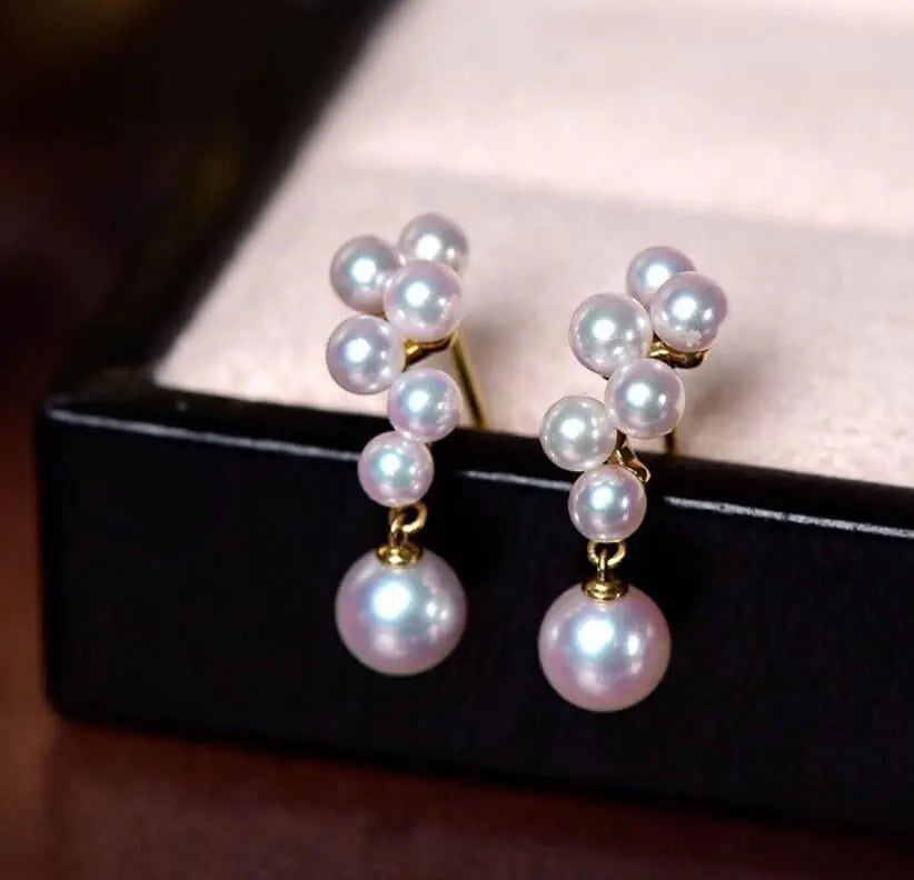 Grape Design Akoya Pearl 18K Gold Earrings Etsy