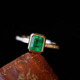 Colombia Emerald & White Diamond 18K Solid Yellow Gold Ring, Handmade Two Tone Gold Ring, Promise Ring, Retro Jewelry, Concise Style - LaCorserArtJewelry