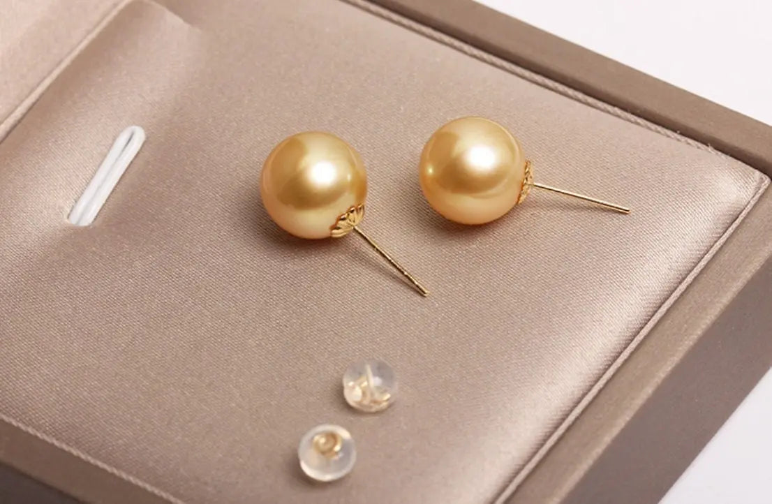 5A+ Natural Golden South Sea Pearl Earrings, 18K Solid Champagne Gold Golden Pearl Earring, Gift for Her, Seawater Pearl, Anniversary Gift Etsy