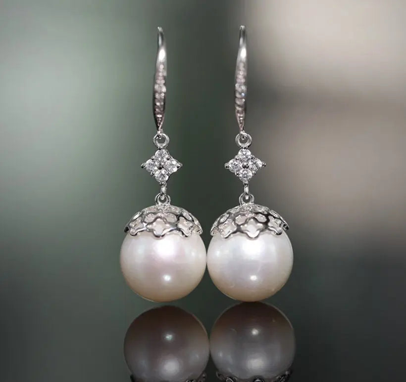 12mm High Luster Freshwater Pearl Drop Earrings - Silver 925 Etsy