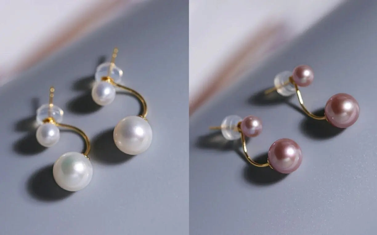 18K Solid Yellow Gold with 5A+ White Purple Pearl Earrings, Handmade Earrings, Anniversary Gift Idea, Edison Pearl Earrings, Gift For Mom Etsy