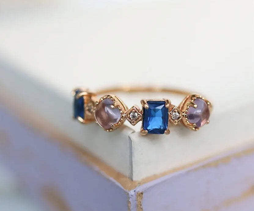 Amethyst  Blue Spinel Stackable Ring - 18K Yellow Gold Etsy