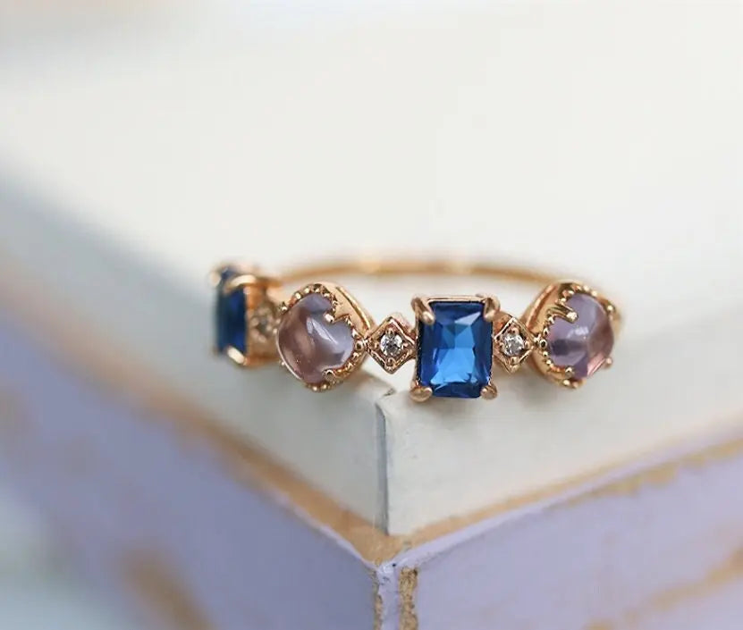 Amethyst  Blue Spinel Stackable Ring - 18K Yellow Gold Etsy