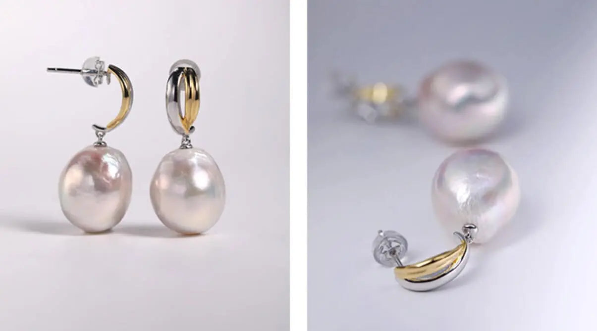 14mm Freshwater Baroque Pearl Earrings - Silver 925 Etsy