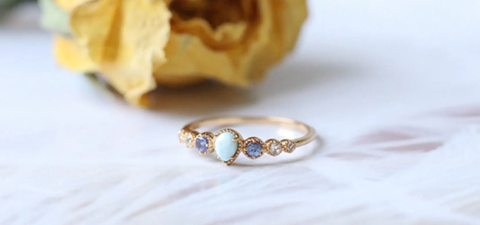 Natural Topaz & Larimar Tanzanite Ring Handmade 18K Solid Yellow Gold Ring, Cluster Rings, Anniversary Gift Idea, Retro Jewelry Etsy