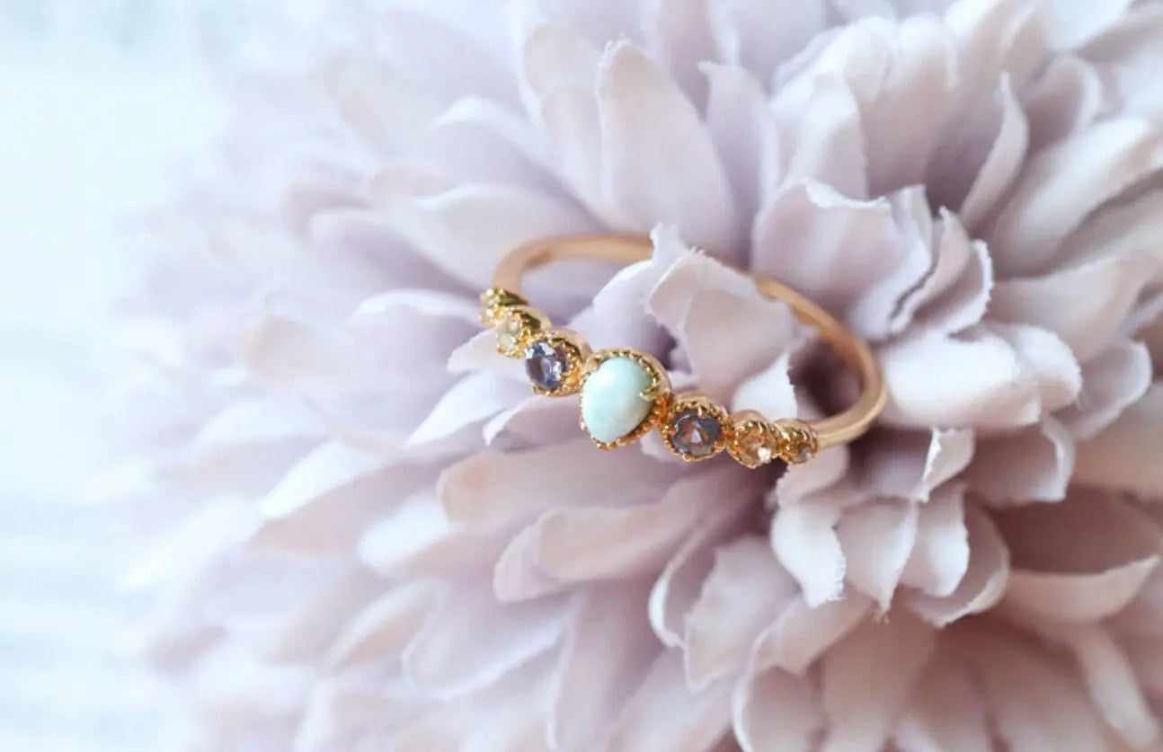 Natural Topaz & Larimar Tanzanite Ring Handmade 18K Solid Yellow Gold Ring, Cluster Rings, Anniversary Gift Idea, Retro Jewelry Etsy
