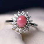 Queen Conch Pearl & Marquise White Diamond 18k Solid White Gold Ring (Customize), Strombus Gigas, Flamed Pink Pearls, Engagement ring Etsy