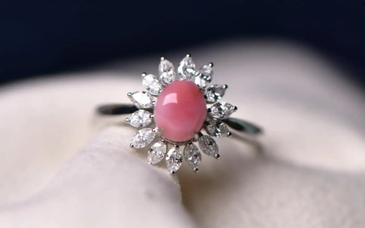 Queen Conch Pearl & Marquise White Diamond 18k Solid White Gold Ring (Customize), Strombus Gigas, Flamed Pink Pearls, Engagement ring Etsy