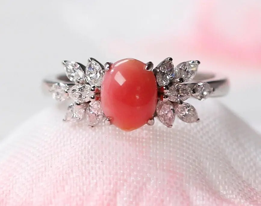 Queen Conch Pearl & White Diamond 18k Solid White Gold Ring (Customize), Strombus Gigas, Flamed Pink, Engagement ring, Customized Jewelry Etsy