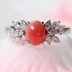 Queen Conch Pearl & White Diamond 18k Solid White Gold Ring (Customize), Strombus Gigas, Flamed Pink, Engagement ring, Customized Jewelry Etsy