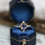 Amethyst Diamond Ring - 18K Yellow Gold Cluster Ring LaCorserArtJewelry