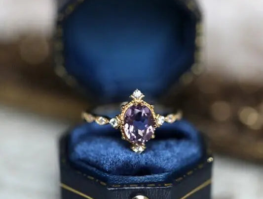 Amethyst Diamond Ring - 18K Yellow Gold Cluster Ring LaCorserArtJewelry