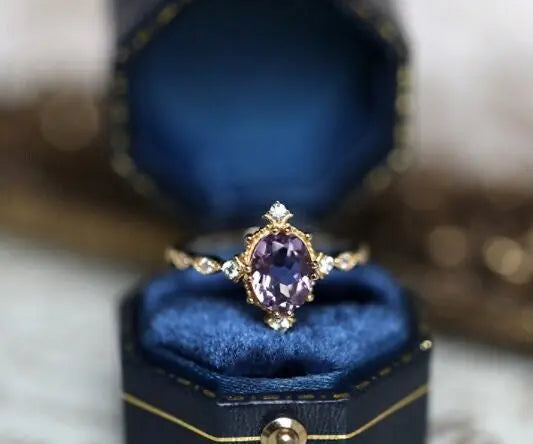 Amethyst Diamond Ring - 18K Yellow Gold Cluster Ring LaCorserArtJewelry