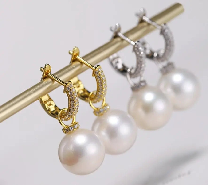 High Luster 12mm White Pearl Earrings Handmade Silver 925 White Pearl Earrings Etsy
