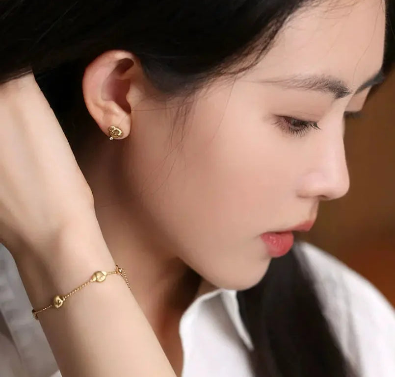 Cute Doggy Carved 18K Solid Gold Diamonds Earring Bracelet, Animal Idea Jewerly Gift Idea Etsy