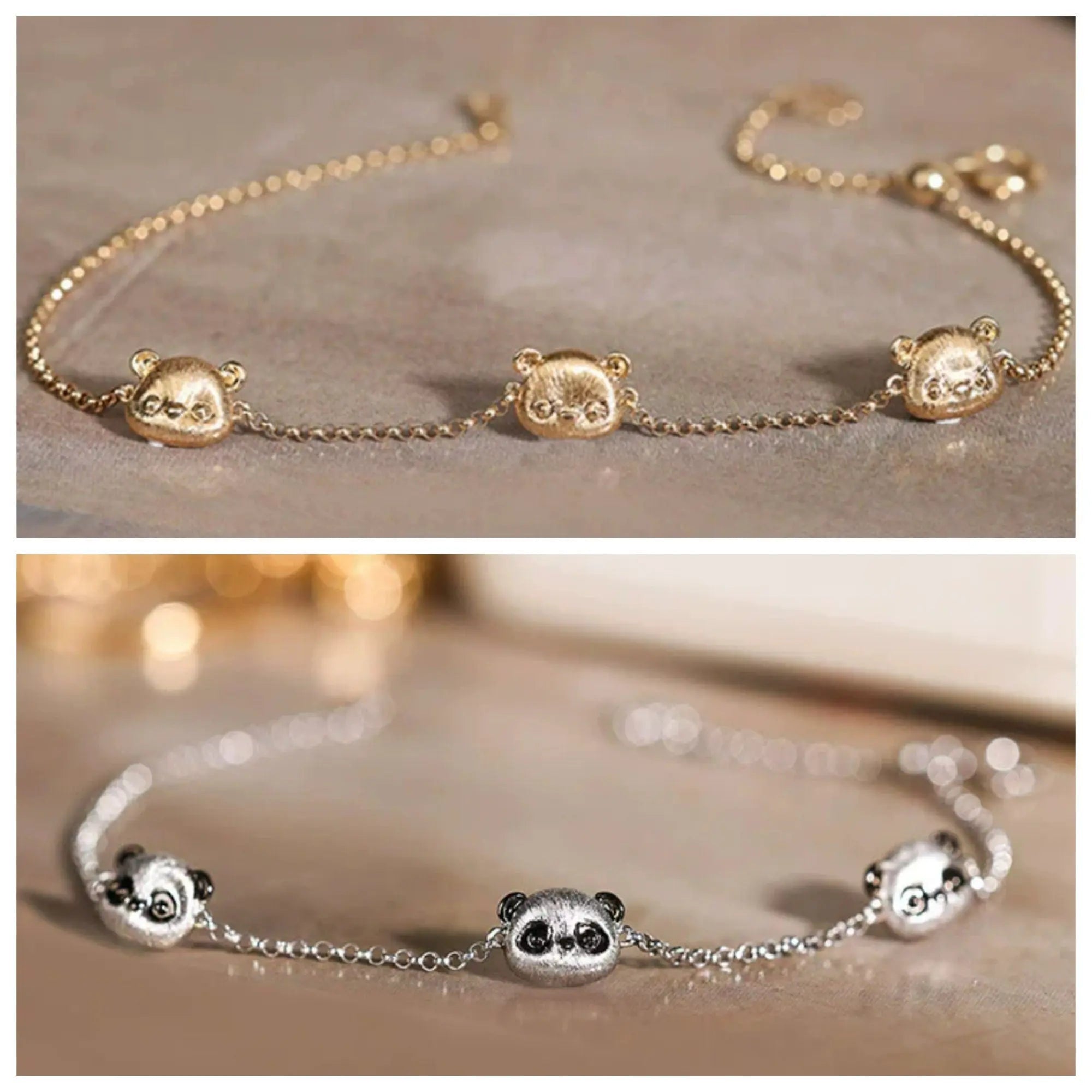 Dainty Panda Carved 18K Solid Gold Diamonds Earring Bracelet, Animal Idea Jewerly Gift Idea - LaCorserArtJewelry