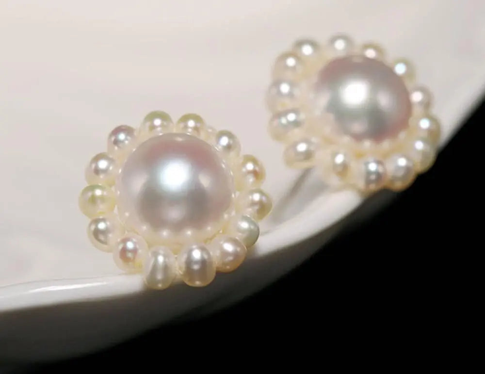 3-9mm Natural High Luster White Pearl 925 Silver White Pearl Beaded Flower Earrings, Cluster Earrings, Anniversary Gift Idea, Gift for Mom Etsy