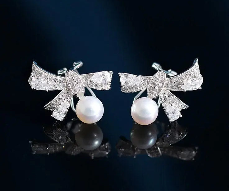 7-8mm Natural High Luster White Pink Pearl 925 Silver White Pearl Earrings, Butterfly Earrings, Cluster Earrings, Anniversary Gift Idea Etsy