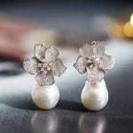 13mm Natural High Luster Baroque White Pearl Silver 925 White Pearl Earrings, Flower Earrings, Anniversary Gift Idea, Gift for Mom Etsy