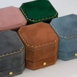 Viridian Velvet Leather Mini Ring Box Double Octagon Ring Box Handmade from Japan Engagement & Wedding Set Elegant Keepsake Box - LaCorserArtJewelry