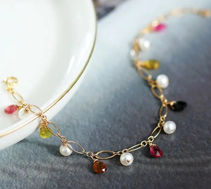 AAA+ High Luster White Pearl & Tourmaline - 14K Yellow Gold Filled Etsy