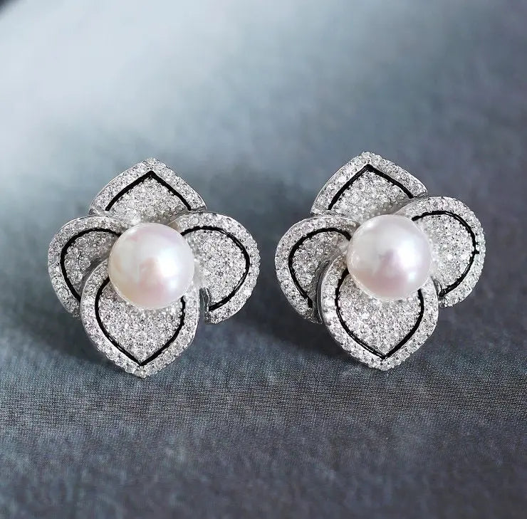 7-8mm Natural Freshwater White Pearl Earrings Handmade Silver 925 Plum Bossom Earrings, Flower Necklace, Anniversary Gift Idea, Gift for Mom Etsy