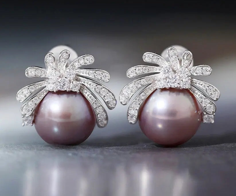 11-12mm Natural High Luster Purple Pearl Earrings 925 Silver Firework Earrings, Edison Pearl Earrings, Anniversary Gift Idea, Gift for Mom Etsy