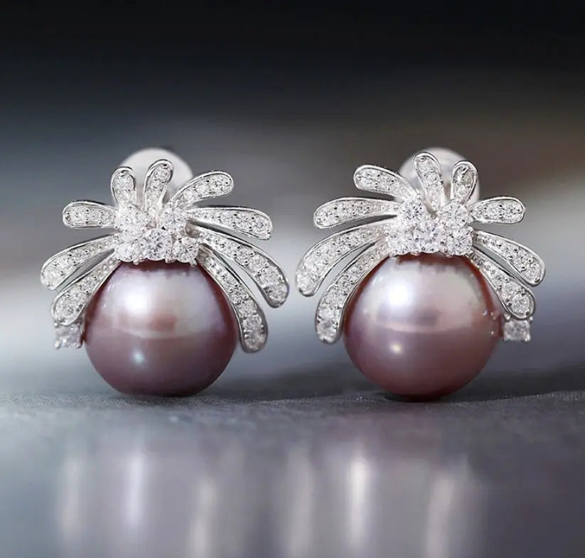 11-12mm Natural High Luster Purple Pearl Earrings 925 Silver Firework Earrings, Edison Pearl Earrings, Anniversary Gift Idea, Gift for Mom Etsy