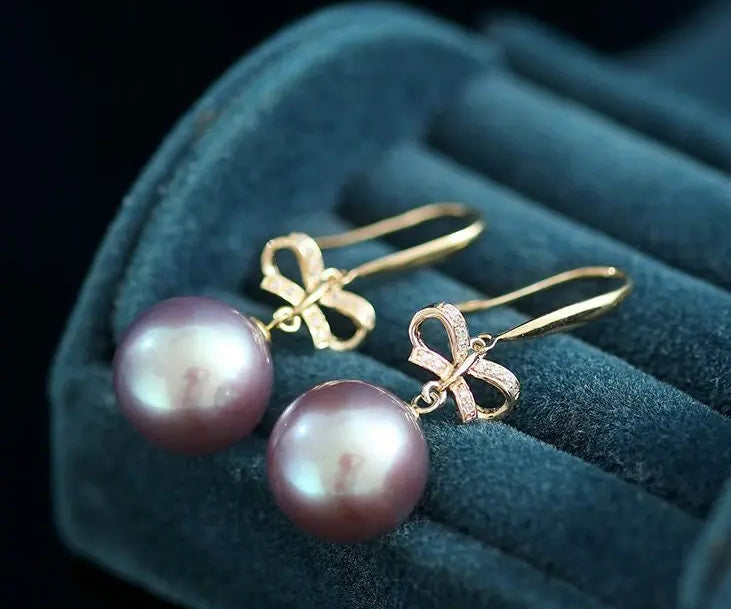 11-12mm Natural High Luster Pink Purple Pearl Earrings 18k Solid Yellow Gold Pearl Earrings, Pink Pearl Earrings, Gift Idea, Gift for Mom Etsy