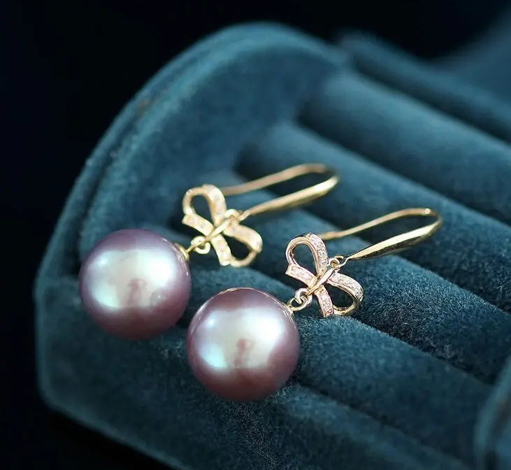 11-12mm Natural High Luster Pink Purple Pearl Earrings 18k Solid Yellow Gold Pearl Earrings, Pink Pearl Earrings, Gift Idea, Gift for Mom Etsy