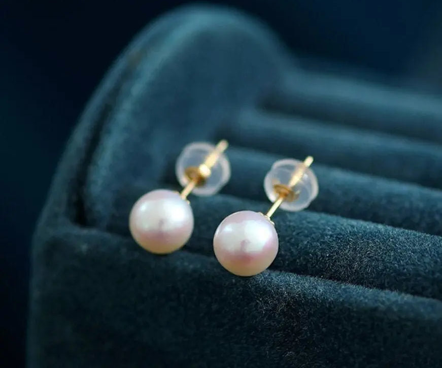 5A+ Natural High Luster White Pink Pearl 18K Earrings, 18k Solid Yellow Gold Akoya Pearl Stud Earrings, Anniversary Gift Idea Etsy