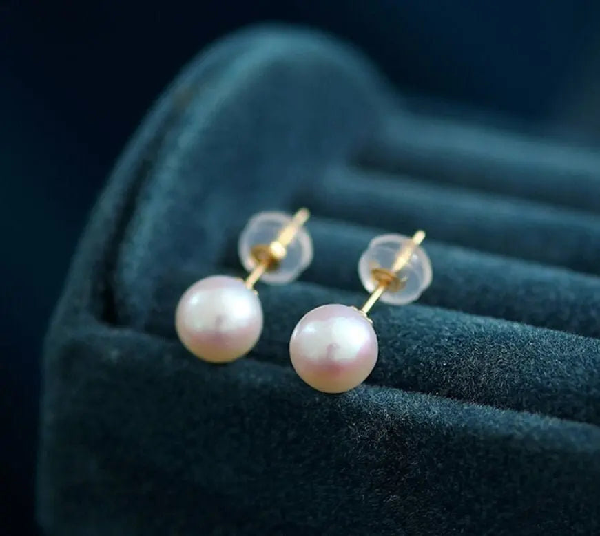 5A+ Natural High Luster White Pink Pearl 18K Earrings, 18k Solid Yellow Gold Akoya Pearl Stud Earrings, Anniversary Gift Idea Etsy