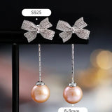9mm Nude Pearl Silver Bowknot Earrings - Anniversary Etsy