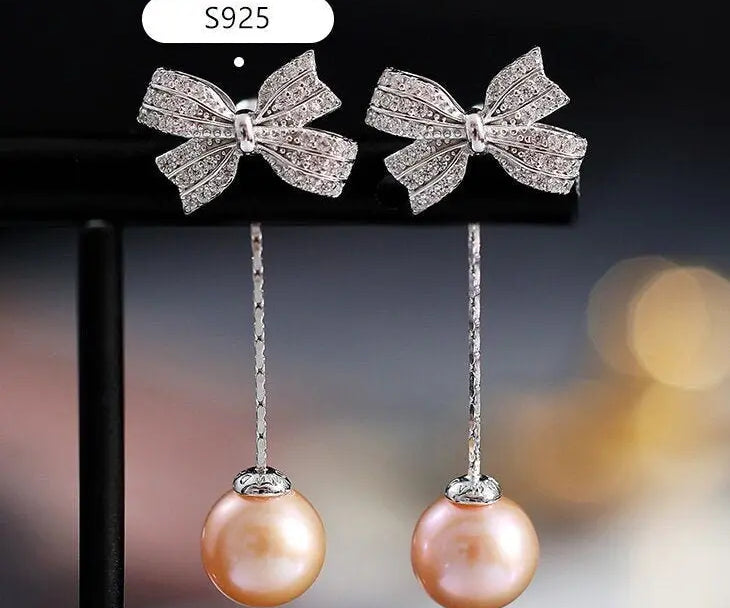 9mm Nude Pearl Silver Bowknot Earrings - Anniversary Etsy