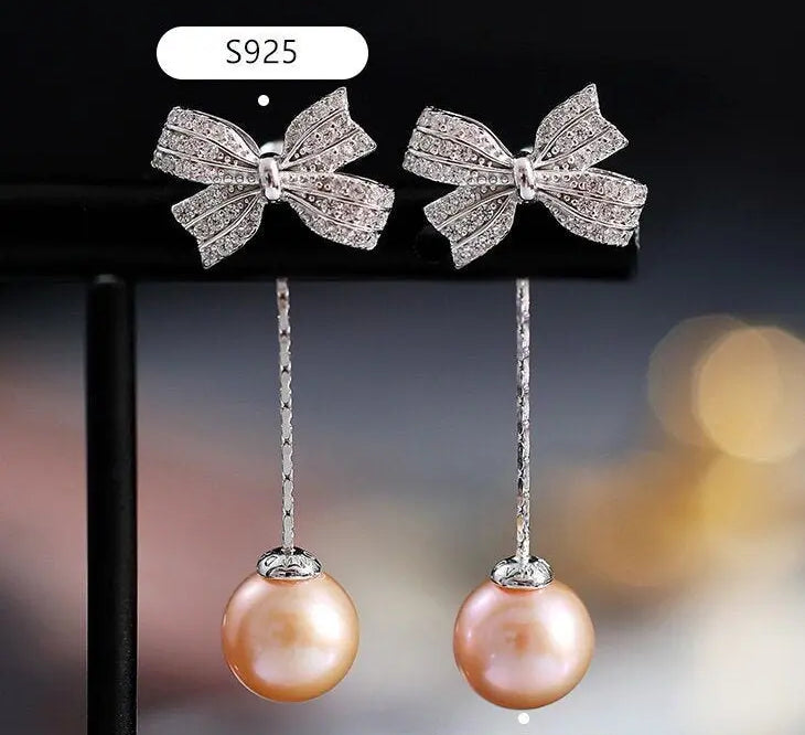 9mm Nude Pearl Silver Bowknot Earrings - Anniversary Etsy