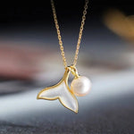 8mm Natural High Luster Pearl & Mother of Pearl Handmade 18K Gold Plated Vermeil Necklace, Dolphin Fin Necklace, Ocean Lover, Gift Idea - LaCorserArtJewelry