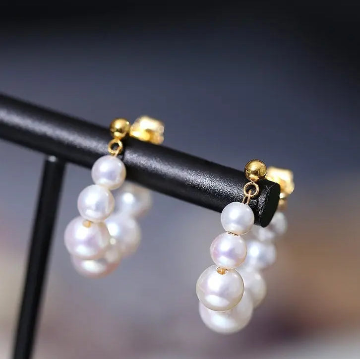 3-7mm Natural High Luster White Pink Pearl Hollow out Earrings 18k Solid Yellow Gold Freshwater Bead Pearl Earrings, Anniversary Gift Idea Etsy