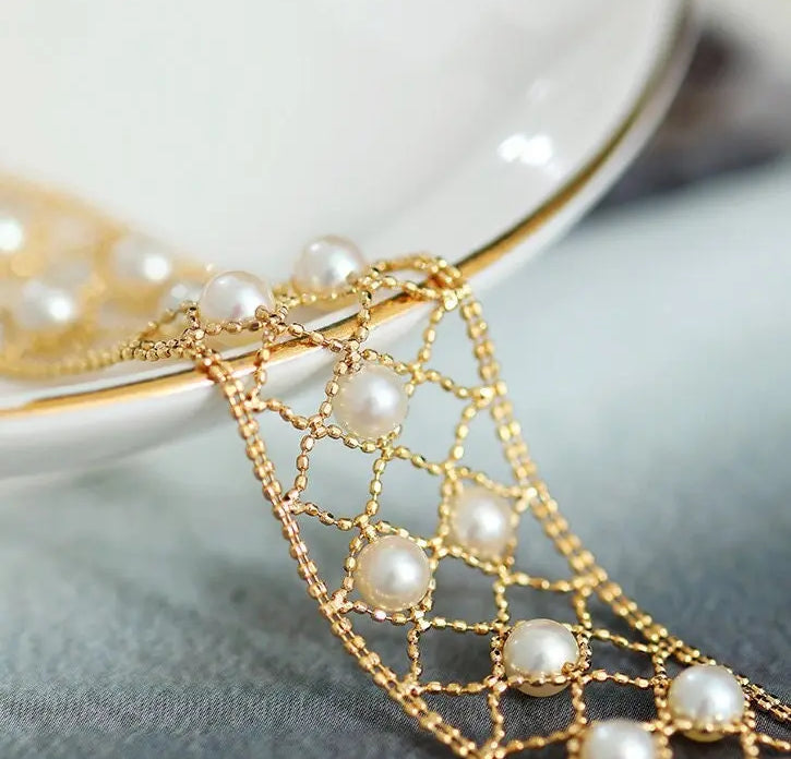4-5mm Natural Japan Akoya Pearl Bracelets 18k Solid Yellow Gold High Luster White Pink Pearl Lace Bracelets, Anniversary Gift Idea Etsy