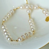 18K Yellow Gold Natural High Luster White Pearl Bracelets, Handmade Pearl Beaded Bracelets, Anniversary Gift Idea for Her Etsy