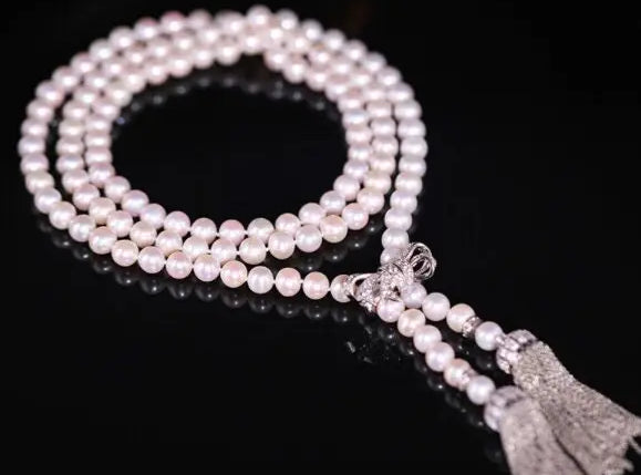 Tassel Style Beaded Pearl Necklace, Silver 925 Handmade Beaded Pearl Necklace, Knitwear Necklace, Akoya Pearl, Multi Pearl Necklace Etsy