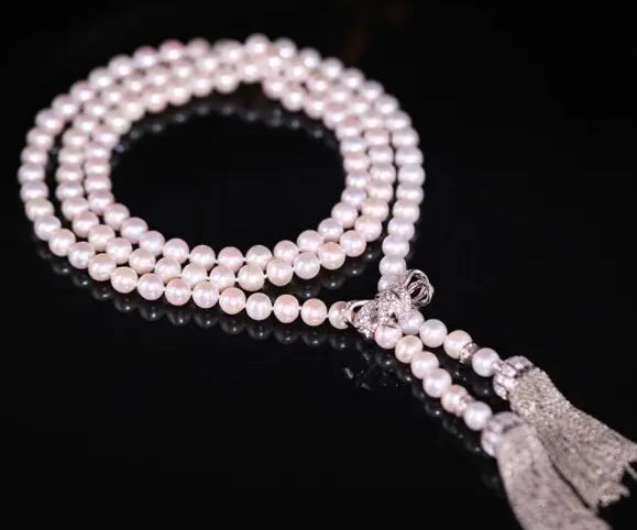 Tassel Style Beaded Pearl Necklace, Silver 925 Handmade Beaded Pearl Necklace, Knitwear Necklace, Akoya Pearl, Multi Pearl Necklace Etsy