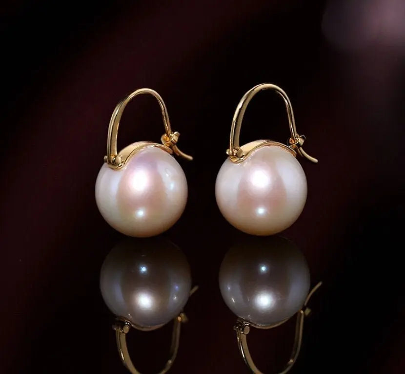 AAA+ 13mm Freshwater Pearl Earrings - 18K Yellow Gold Etsy