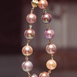 10-12mm Natural Colorful High Luster Pearl Handmade 14k Yellow Gold Beaded Pearl Bracelets, Rose Pink Pearl Bracelets, Vanilla Color Pearl Etsy