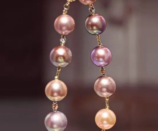 10-12mm Natural Colorful High Luster Pearl Handmade 14k Yellow Gold Beaded Pearl Bracelets, Rose Pink Pearl Bracelets, Vanilla Color Pearl Etsy