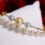 5A+ Natural Akoya Pearl 5-9mm Handmade 18K Yellow  Gold Madama Bracelets, Seawater Pearl, Gift for Her, Golden Pearl, Gift Idea Etsy